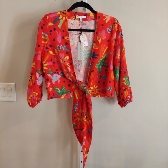NWT Maison d/Amelie Colorful Rainbow Tie Front Cardigan Tropical Linen Blend - Picture 1 of 7